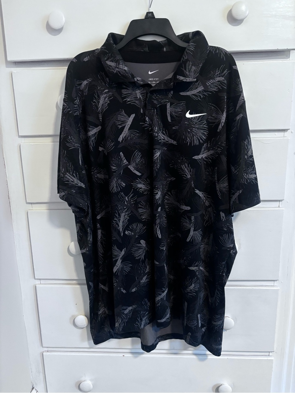 Nike Golf Black and Gray Palm-Print Dri-FIT Polo
